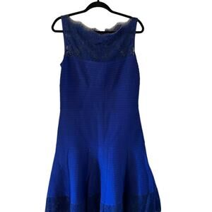 Tadashi Shoji Blue Lace Dress Pintuck Boatneck Blue Size XL‎